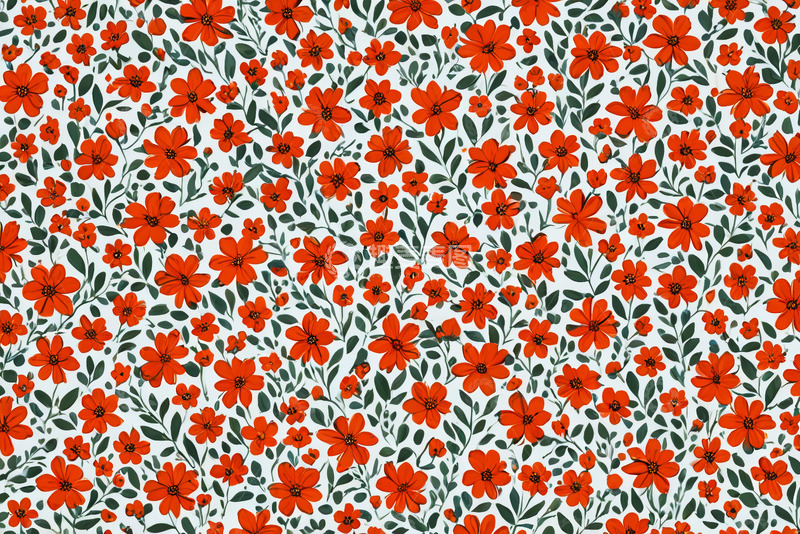 高清大图下载【趣麦麦图】红色花卉图案背景