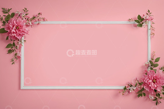 粉色背景花卉装饰白色边框