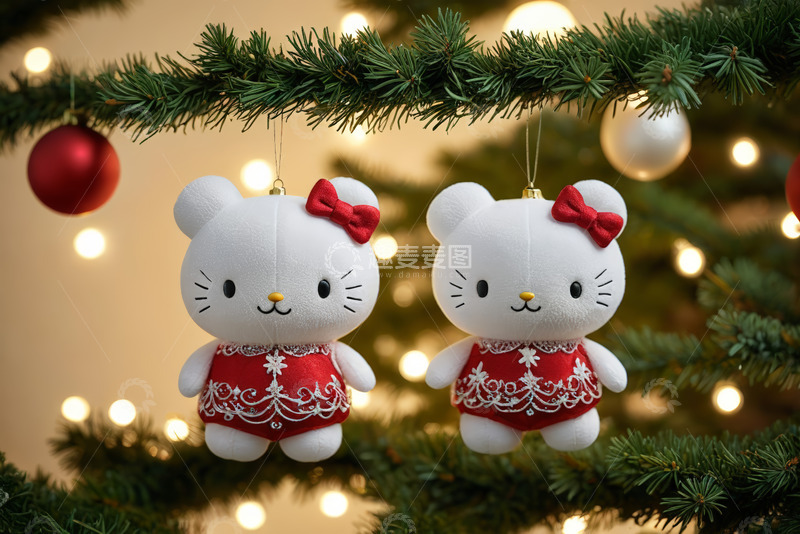 高清大图下载【趣麦麦图】圣诞树上的凯蒂猫装饰挂件