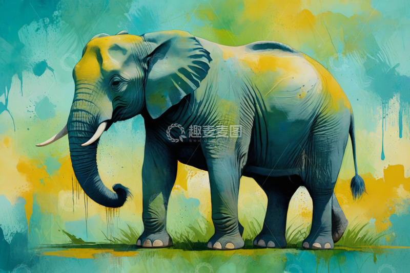 高清大图下载【趣麦麦图】水彩风格大象插画