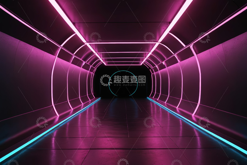高清大图下载【趣麦麦图】霓虹灯光隧道场景素材