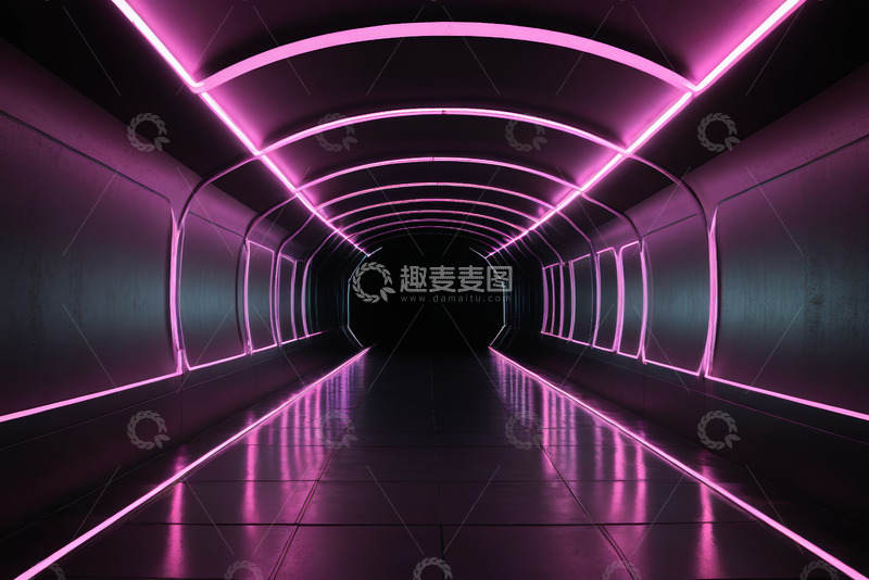 高清大图下载【趣麦麦图】紫色发光科幻隧道场景
