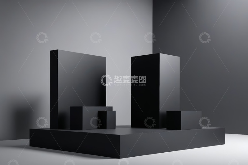 高清大图下载【趣麦麦图】黑色立体几何展示台