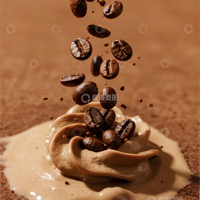 高清大图下载【趣麦麦图】咖啡豆落入奶油