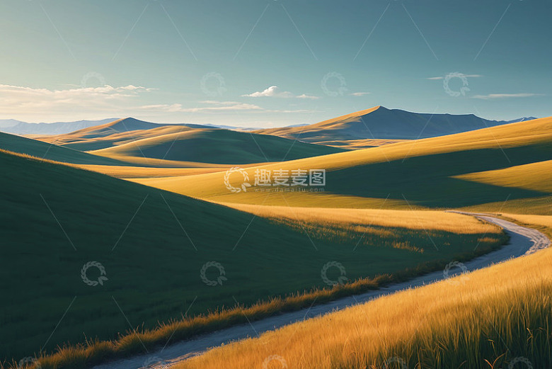 草原上蜿蜒小路自然风光
