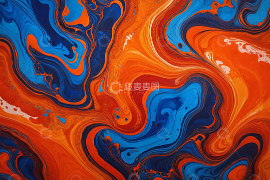红蓝橙液体混合纹理艺术画面