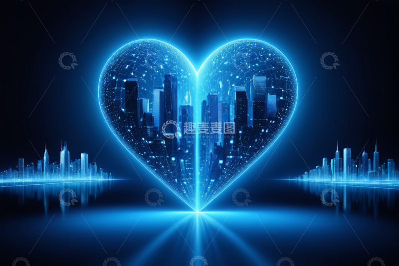 高清大图下载【趣麦麦图】心形数字城市夜景效果图