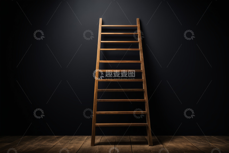 高清大图下载【趣麦麦图】靠墙放置的木质梯子