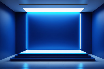 蓝色发光展示空间