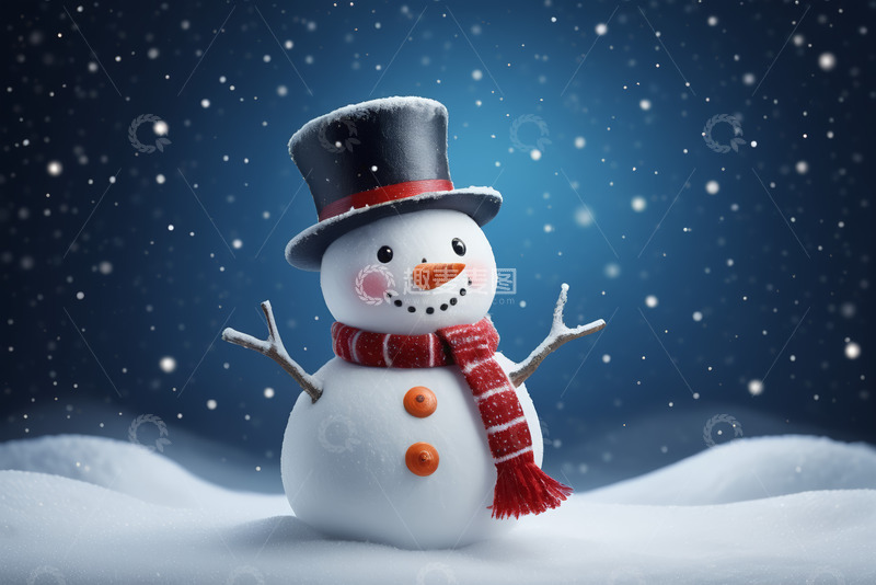 高清大图下载【趣麦麦图】戴帽围巾雪人雪景