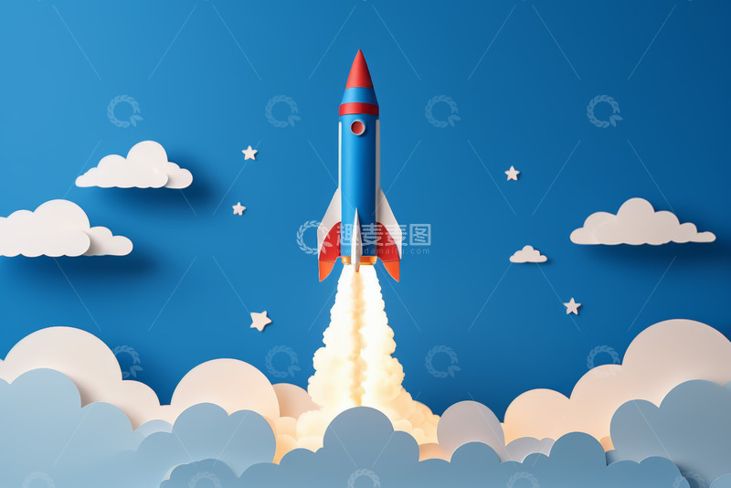 高清大图下载【趣麦麦图】卡通火箭升空场景