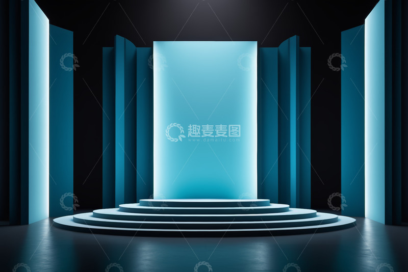 高清大图下载【趣麦麦图】蓝色发光舞台展示空间