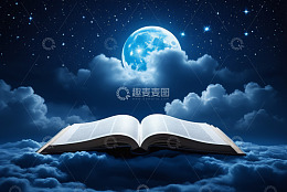 云端翻开的书籍与夜空景象