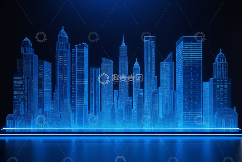 高清大图下载【趣麦麦图】蓝色科技感城市建筑群