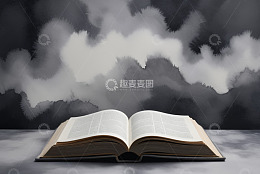 翻开的书籍与水墨背景