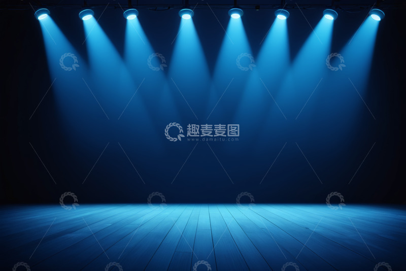 高清大图下载【趣麦麦图】蓝色聚光灯照射下的舞台