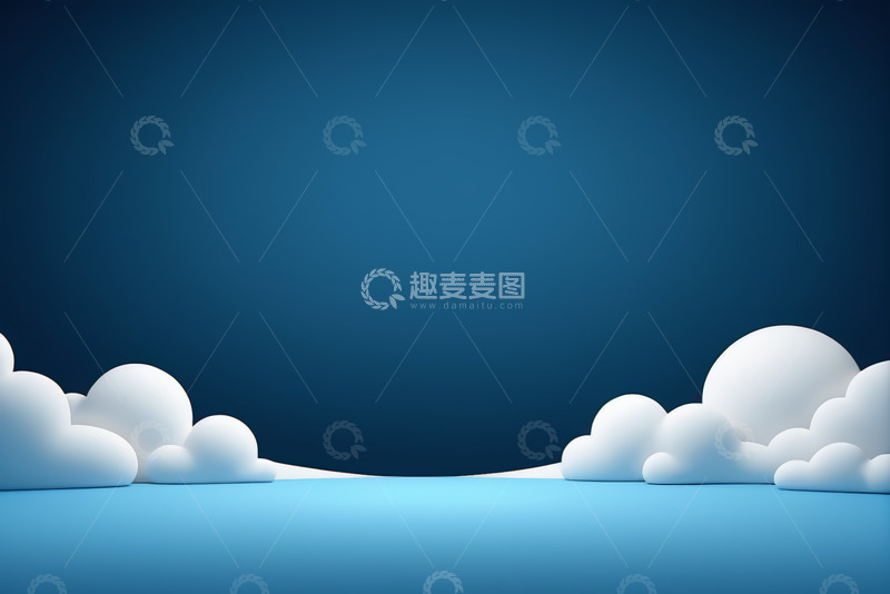 高清大图下载【趣麦麦图】蓝色背景卡通云朵场景