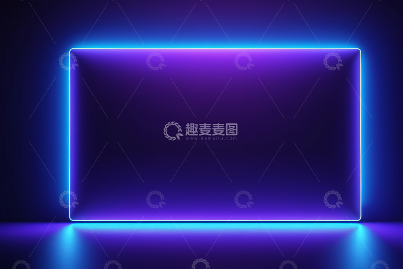 高清大图下载【趣麦麦图】紫色背景发光矩形霓虹灯素材