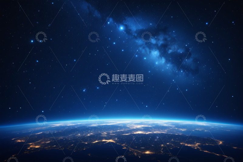 高清大图下载【趣麦麦图】地球夜景与星空俯瞰