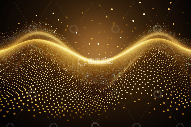 高清大图下载【趣麦麦图】金色粒子波浪抽象背景素材