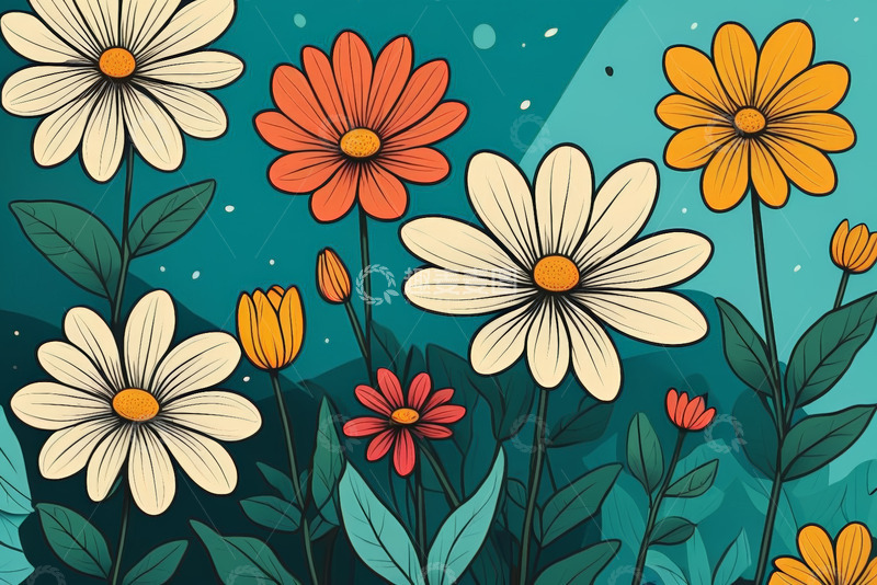 高清大图下载【趣麦麦图】手绘风格花卉插画素材
