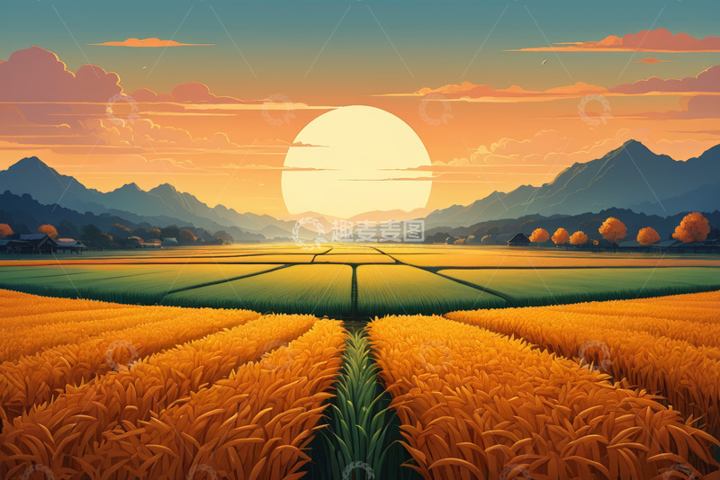 高清大图下载【趣麦麦图】田野夕阳全景风光