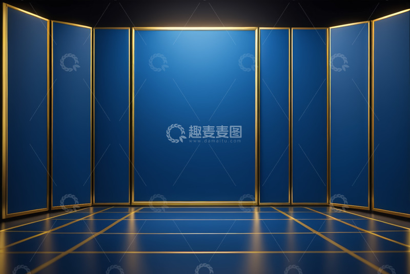 高清大图下载【趣麦麦图】蓝色金色舞台背景素材