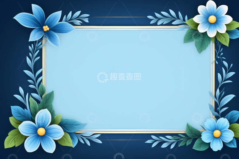 高清大图下载【趣麦麦图】蓝色花卉装饰框架背景