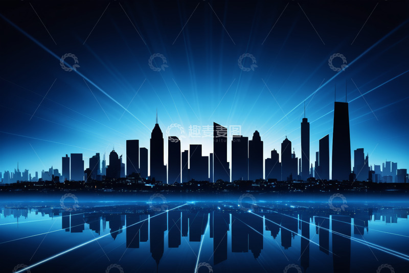 高清大图下载【趣麦麦图】城市高楼夜景倒影抽象画面
