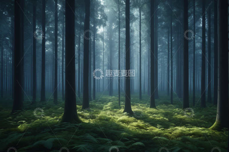 高清大图下载【趣麦麦图】静谧森林阳光穿透树林景象