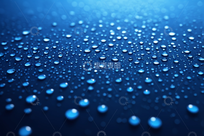 高清大图下载【趣麦麦图】蓝色背景上的水滴微距画面