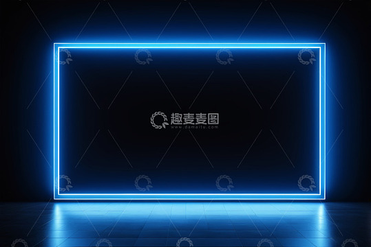 蓝色霓虹发光矩形背景