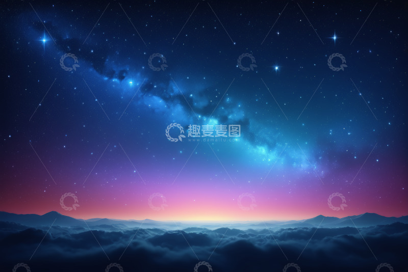 高清大图下载【趣麦麦图】星空下云海与山脉景观
