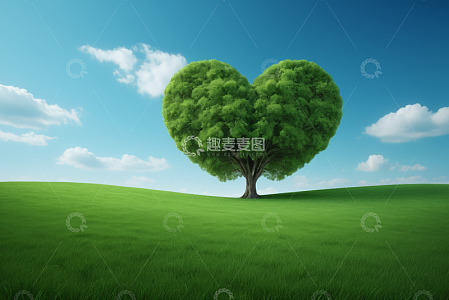 心形树木与绿色草地景观