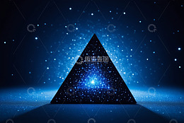 蓝色星空背景下的三角立体物
