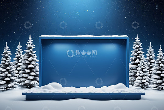 雪地中蓝色展示台雪景