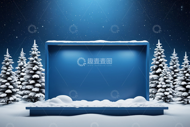 雪地中蓝色展示台雪景
