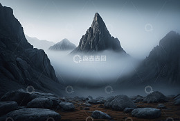 云雾缭绕的巍峨山峰景色