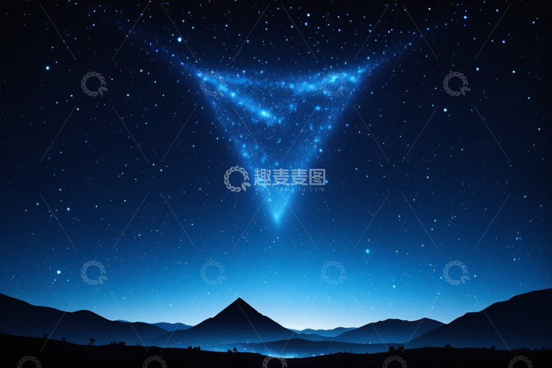 高清大图下载【趣麦麦图】夜空下闪烁蓝色光效的星空景象