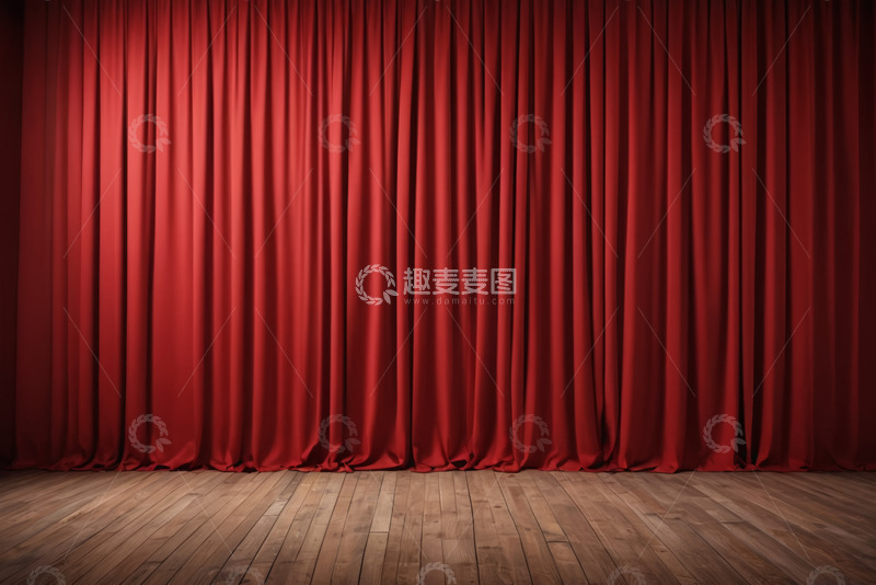 高清大图下载【趣麦麦图】舞台红色幕布与木质地板场景