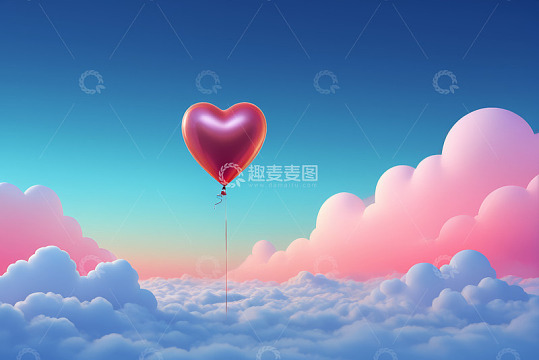 心形气球漂浮于云端天空