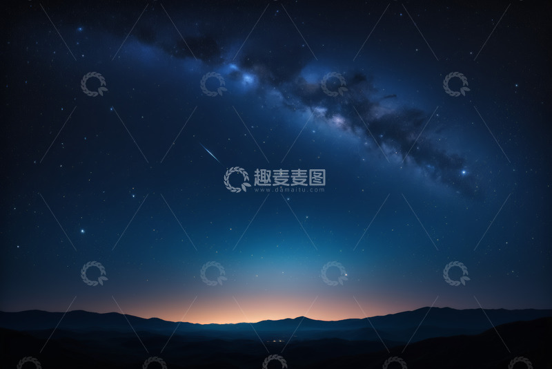 高清大图下载【趣麦麦图】夜空下山脉与银河流星景观