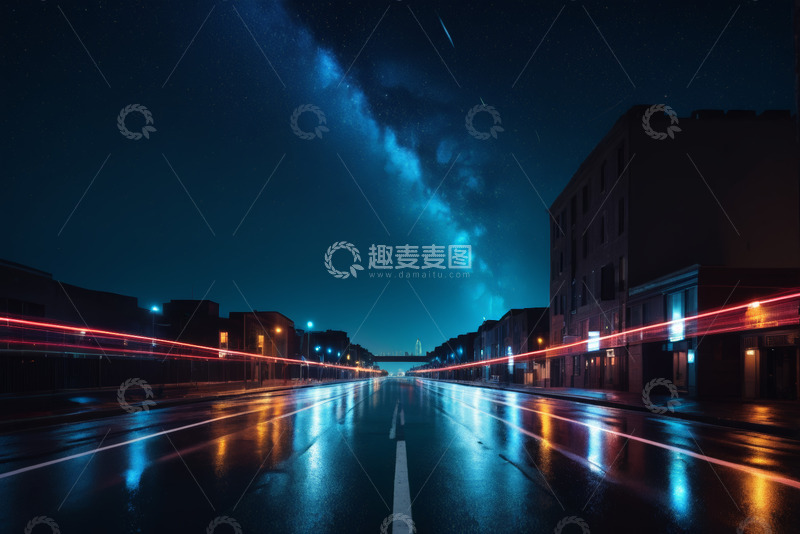 高清大图下载【趣麦麦图】夜晚城市街道车流灯光轨迹