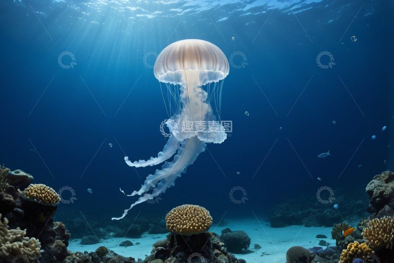 高清大图下载【趣麦麦图】海洋中的水母与珊瑚景观