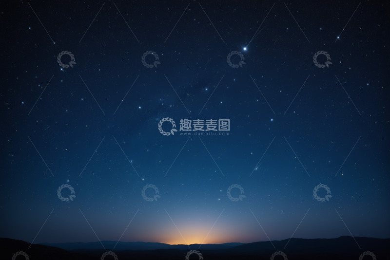 高清大图下载【趣麦麦图】夜空繁星与地平线黄昏景象