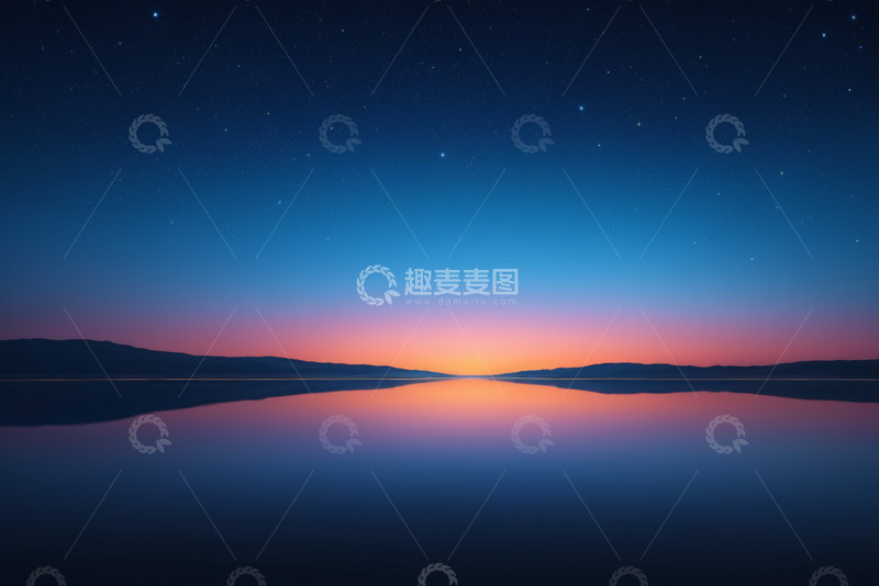 高清大图下载【趣麦麦图】湖面星空与日出倒影景象