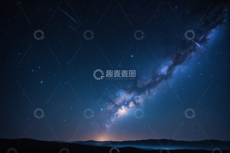 高清大图下载【趣麦麦图】夜空下的星河与流星景观