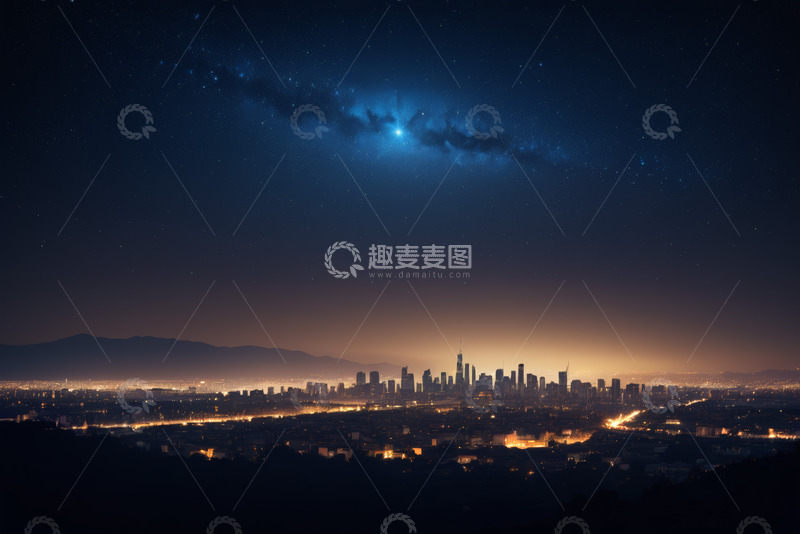 高清大图下载【趣麦麦图】城市夜景与星空全景