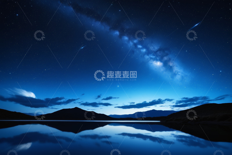 高清大图下载【趣麦麦图】夜空星河下的山水倒影景象