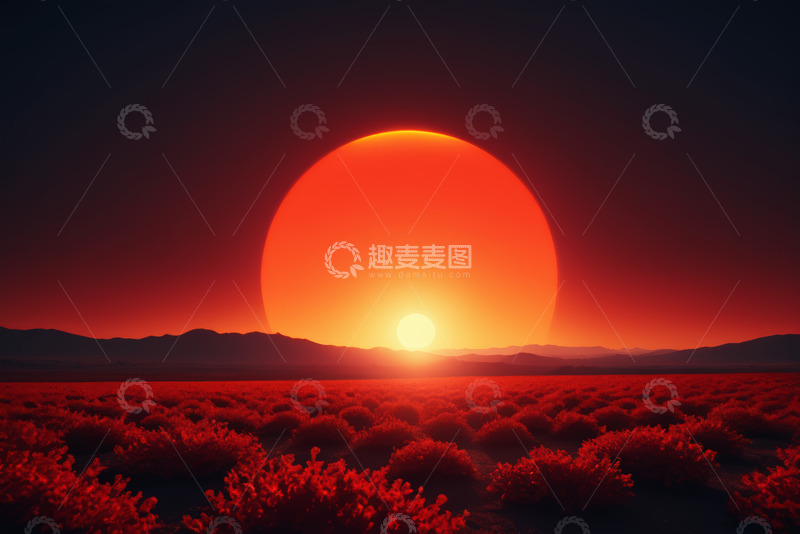 高清大图下载【趣麦麦图】夕阳下红色植物景观